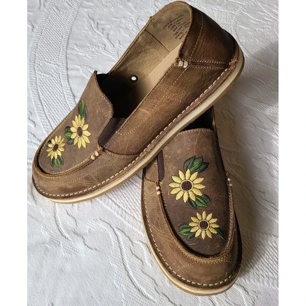 Rank 45 Sunflower Casual Shoes Women's Sz 10 Brown Leather Slip ons Slippers